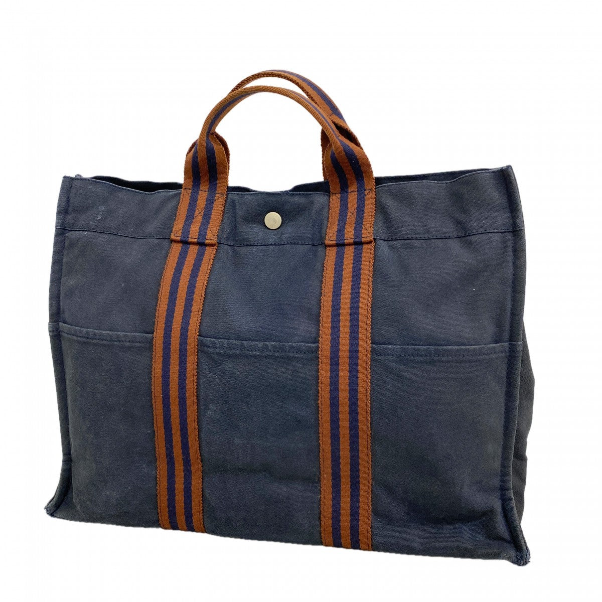 【6ee6438-k】エルメス トートバッグ フールトゥMM キャンバス ネイビー シルバー金具【中古】メンズ レディース ユニセックス