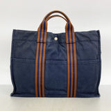 【6ee6438-k】エルメス トートバッグ フールトゥMM キャンバス ネイビー シルバー金具【中古】メンズ レディース ユニセックス