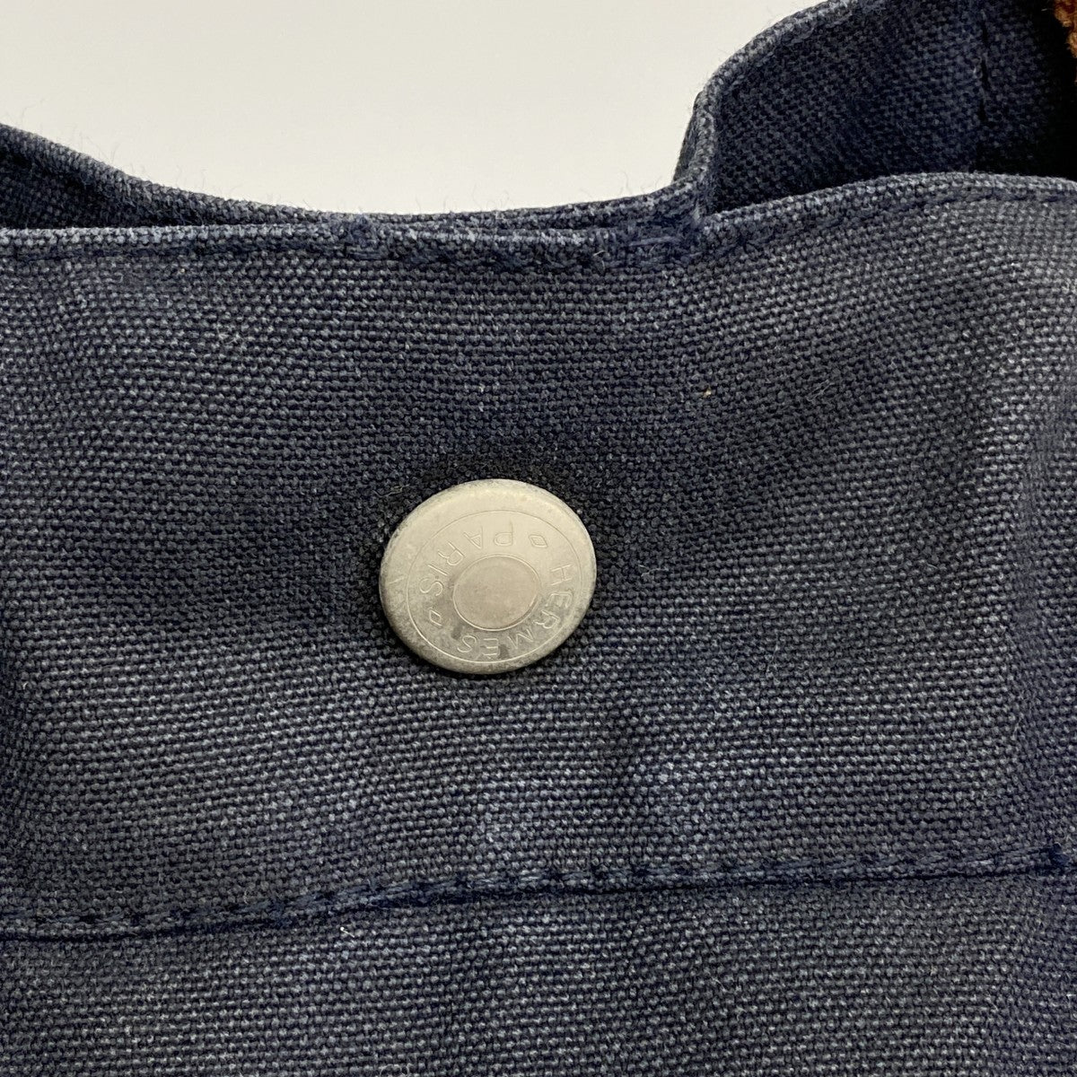 【6ee6438-k】エルメス トートバッグ フールトゥMM キャンバス ネイビー シルバー金具【中古】メンズ レディース ユニセックス