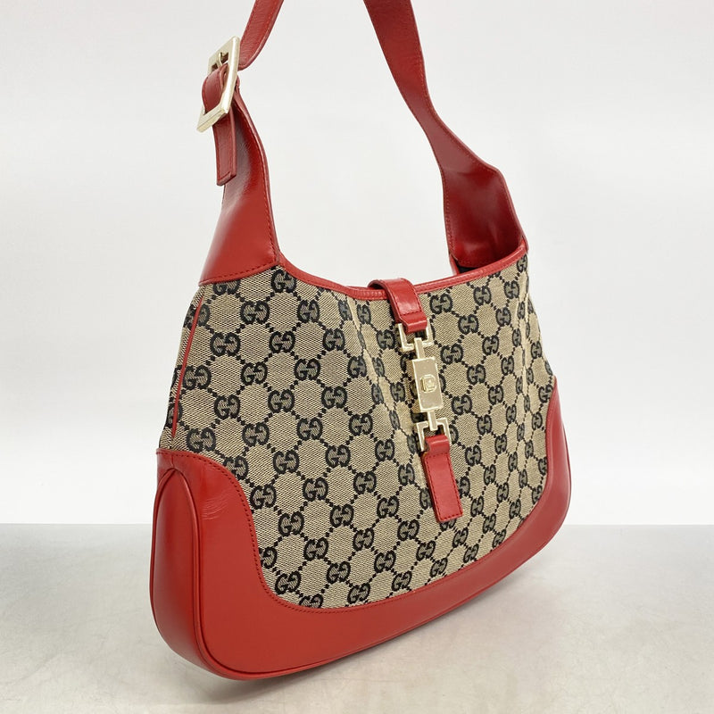 【6ee6441-k】グッチ ショルダーバッグ GGキャンバス/ジャッキー 001 3306 キャンバス レッド ベージュ シャンパンゴールド金具【中古】レディース