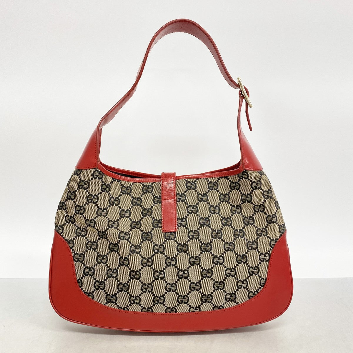 【6ee6441-k】グッチ ショルダーバッグ GGキャンバス/ジャッキー 001 3306 キャンバス レッド ベージュ シャンパンゴールド金具【中古】レディース
