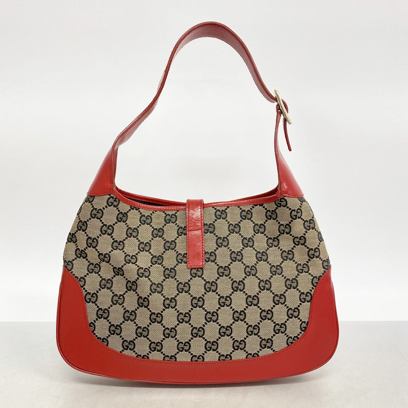 【6ee6441-k】グッチ ショルダーバッグ GGキャンバス/ジャッキー 001 3306 キャンバス レッド ベージュ シャンパンゴールド金具【中古】レディース