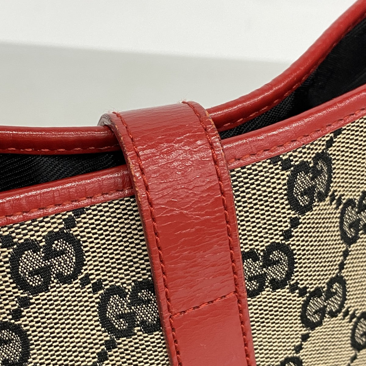 【6ee6441-k】グッチ ショルダーバッグ GGキャンバス/ジャッキー 001 3306 キャンバス レッド ベージュ シャンパンゴールド金具【中古】レディース
