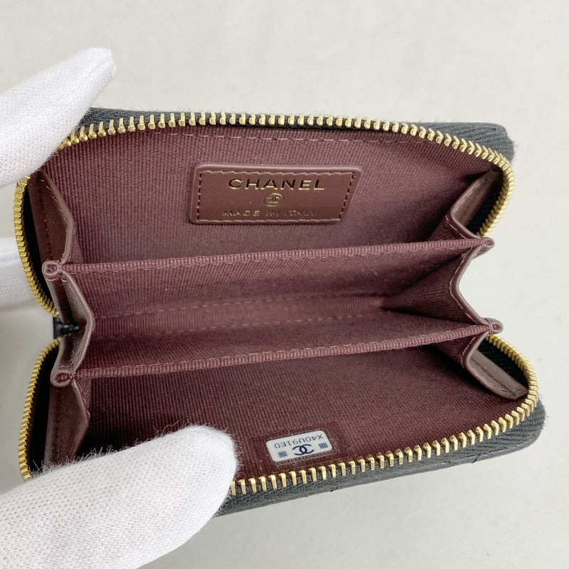 【6ee6443-k】シャネル 三つ折り財布 マトラッセ キャビアスキン ブラック ゴールド金具【中古】レディース