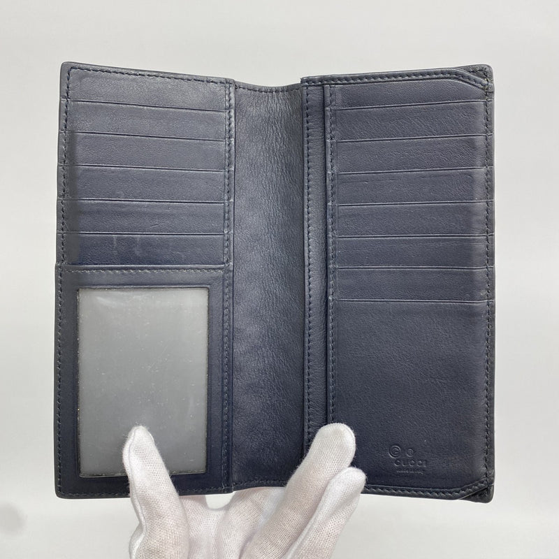 【6ee6445-k】グッチ 長札入れ グッチシマ 449245 2091 レザー ネイビー【中古】メンズ