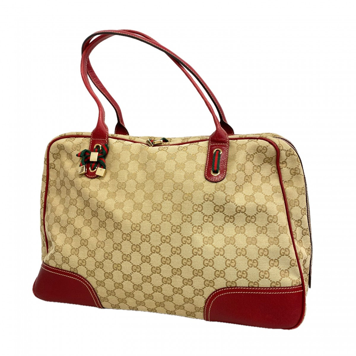 【6ee6465-k】グッチ トートバッグ GGキャンバス プリンシー 162881 キャンバス ベージュ レッド シャンパンゴールド金具【中古】レディース