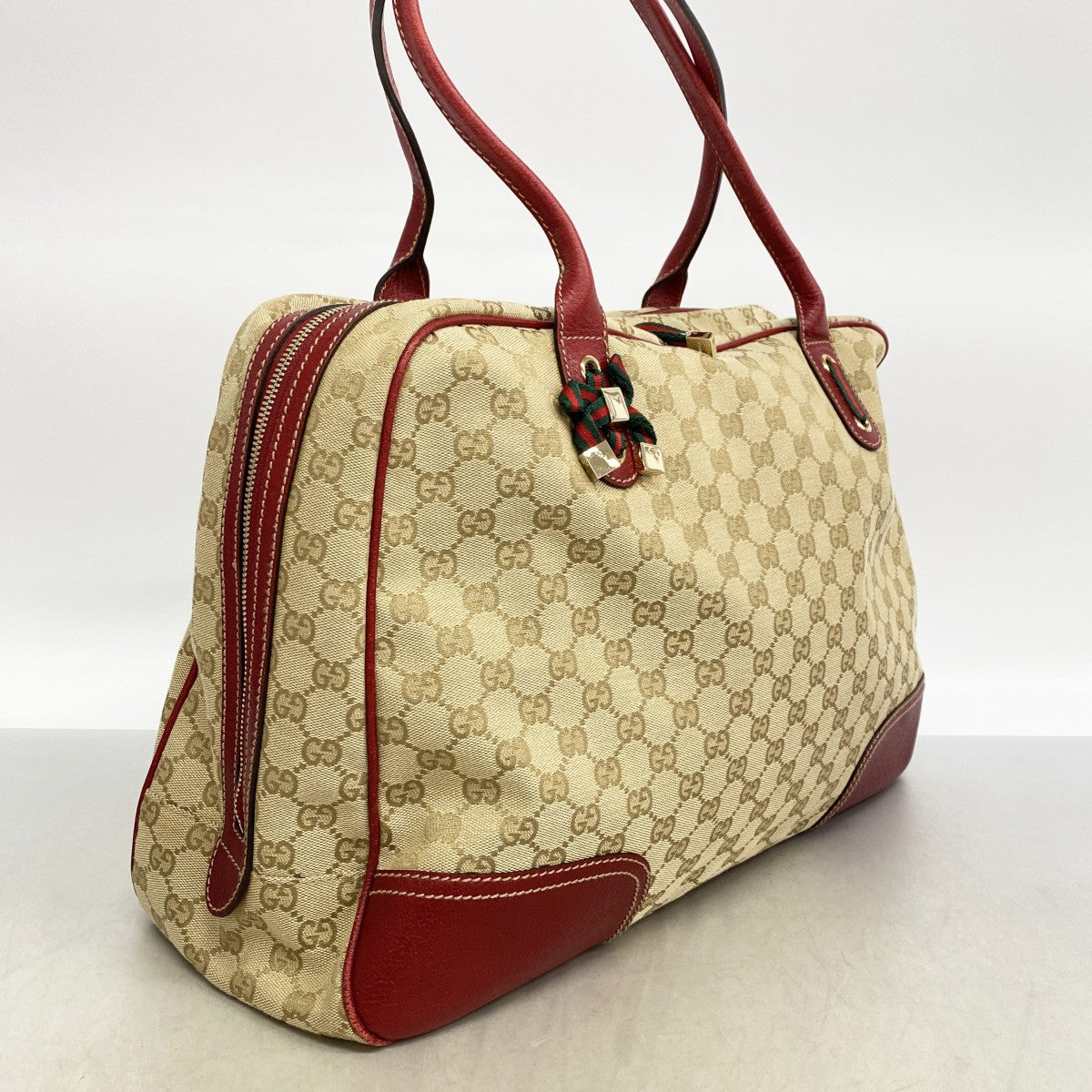 【6ee6465-k】グッチ トートバッグ GGキャンバス プリンシー 162881 キャンバス ベージュ レッド シャンパンゴールド金具【中古】レディース