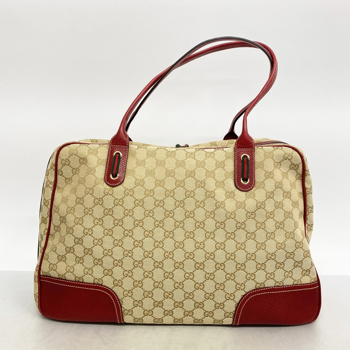【6ee6465-k】グッチ トートバッグ GGキャンバス プリンシー 162881 キャンバス ベージュ レッド シャンパンゴールド金具【中古】レディース