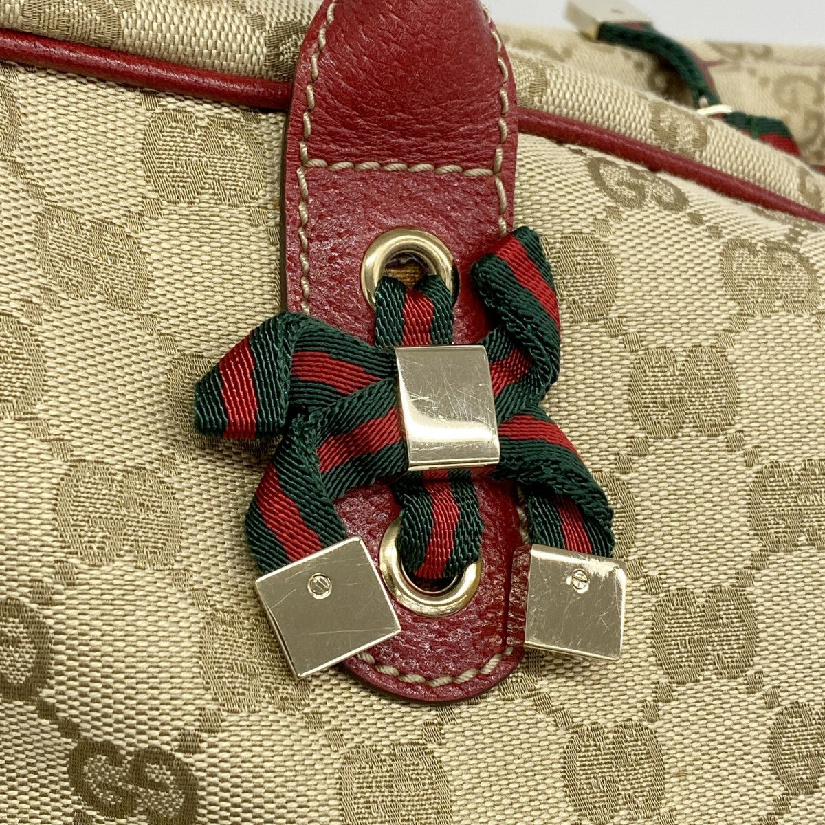 【6ee6465-k】グッチ トートバッグ GGキャンバス プリンシー 162881 キャンバス ベージュ レッド シャンパンゴールド金具【中古】レディース