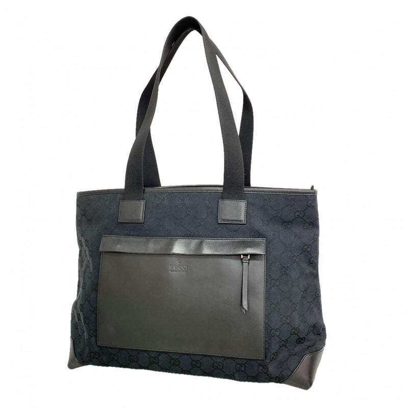 【6ee6466-k】グッチ トートバッグ GGキャンバス 019 0426 キャンバス ネイビー ブラック シルバー金具【中古】レディース