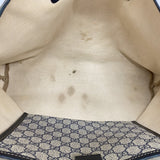 【6ee6467-k】グッチ トートバッグ GGスプリーム 211134 PVC ネイビー ベージュ シルバー金具【中古】レディース