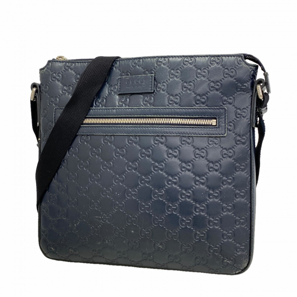 【6ee6469-k】グッチ ショルダーバッグ グッチシマ 406408 レザー ネイビー シルバー金具【中古】メンズ