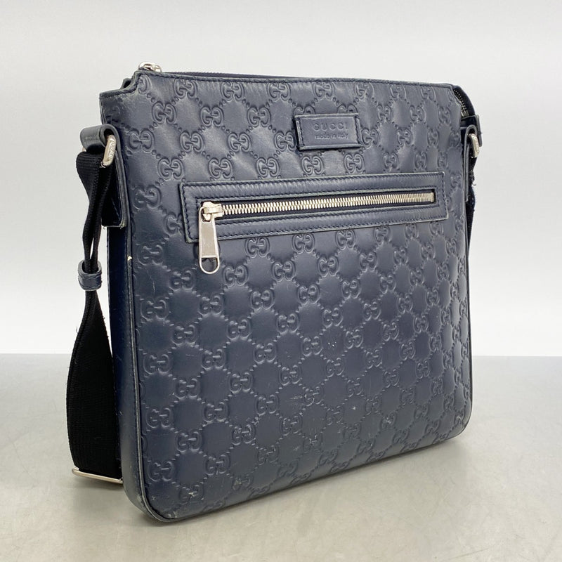 【6ee6469-k】グッチ ショルダーバッグ グッチシマ 406408 レザー ネイビー シルバー金具【中古】メンズ