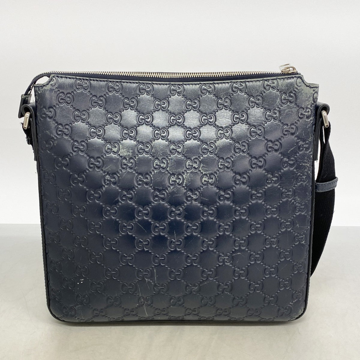 【6ee6469-k】グッチ ショルダーバッグ グッチシマ 406408 レザー ネイビー シルバー金具【中古】メンズ