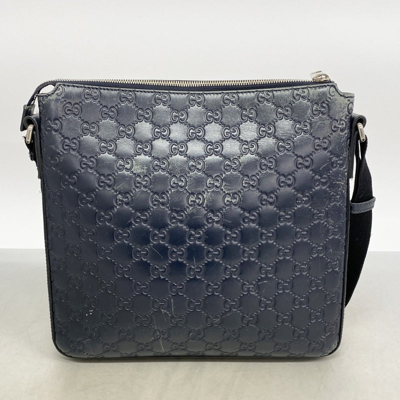 【6ee6469-k】グッチ ショルダーバッグ グッチシマ 406408 レザー ネイビー シルバー金具【中古】メンズ