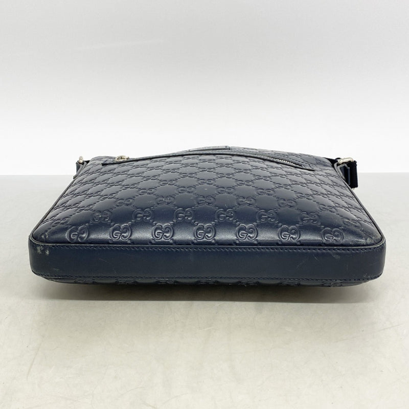 【6ee6469-k】グッチ ショルダーバッグ グッチシマ 406408 レザー ネイビー シルバー金具【中古】メンズ