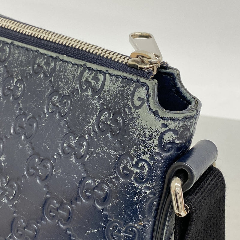 【6ee6469-k】グッチ ショルダーバッグ グッチシマ 406408 レザー ネイビー シルバー金具【中古】メンズ