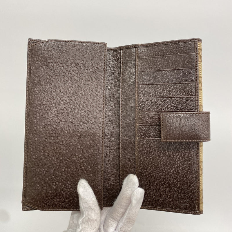 【6ee6486-k】グッチ 長財布 GGキャンバス 112715 キャンバス ブラウン シルバー金具【中古】レディース