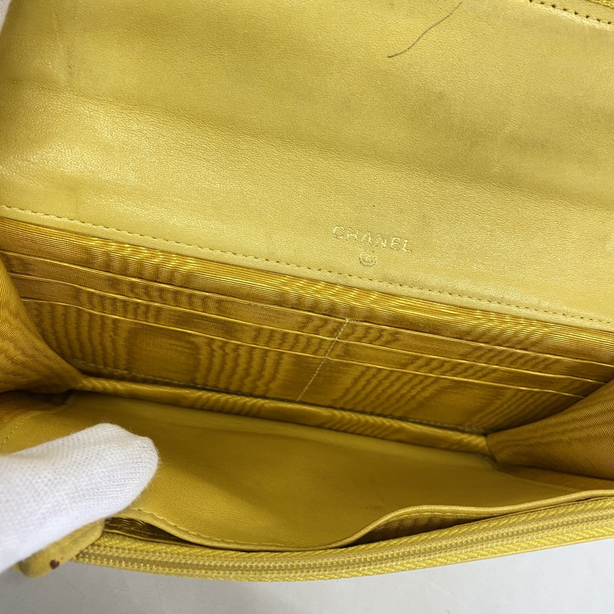 【6ee6491-k】シャネル 長財布 キャビアスキン イエロー ゴールド金具【中古】レディース