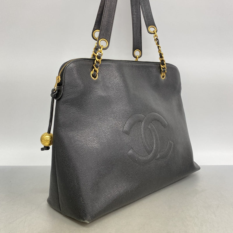 【6ee6493-k】シャネル ショルダーバッグ キャビアスキン ブラック ゴールド金具【中古】レディース