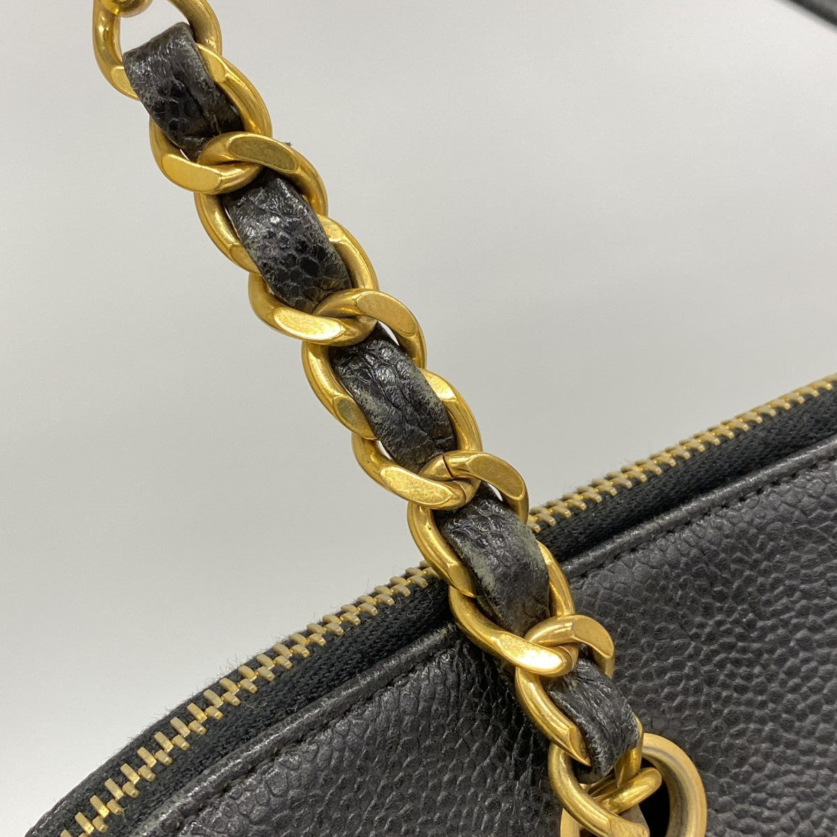 【6ee6493-k】シャネル ショルダーバッグ キャビアスキン ブラック ゴールド金具【中古】レディース