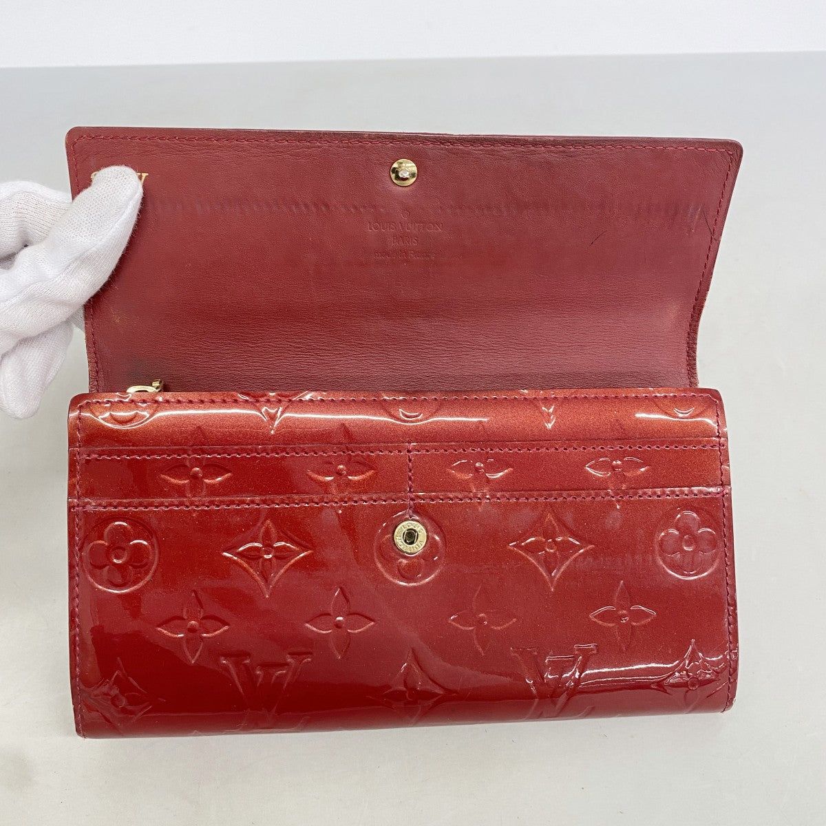 【6ee6501-k】ルイヴィトン 長財布 ヴェルニ ポルトフォイユサラ M93530 ポムダムール【中古】レディース