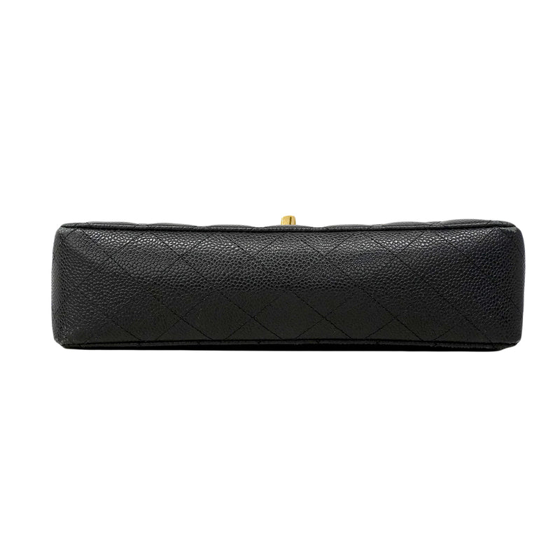 【6ee6504】シャネル ショルダーバッグ マトラッセ Wフラップ Wチェーン キャビアスキン ブラック ゴールド金具【中古】レディース