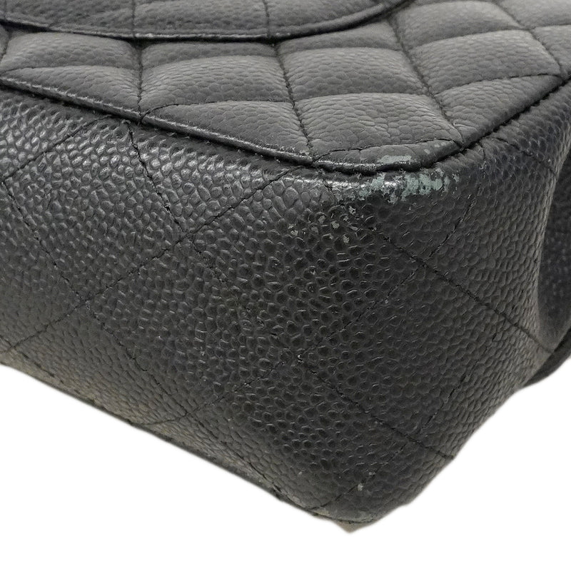 【6ee6504】シャネル ショルダーバッグ マトラッセ Wフラップ Wチェーン キャビアスキン ブラック ゴールド金具【中古】レディース