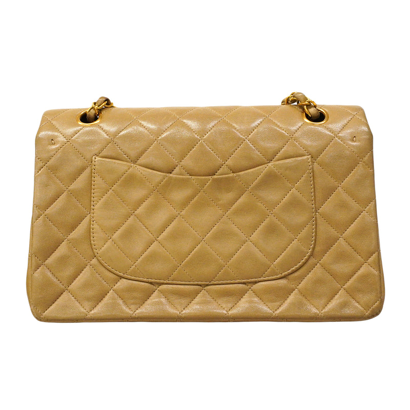 【6ee6505】シャネル ショルダーバッグ マトラッセ Wフラップ Wチェーン ラムスキン ベージュ ゴールド金具【中古】レディース
