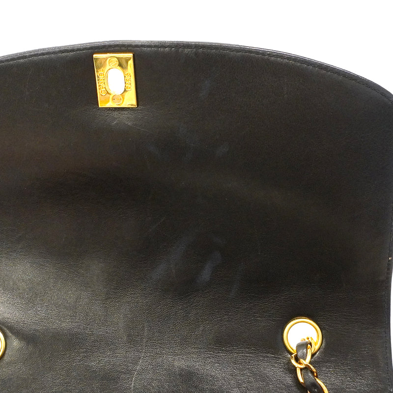 【6ee6506】シャネル ショルダーバッグ ダイアナ チェーンショルダー ラムスキン ブラック ゴールド金具【中古】レディース