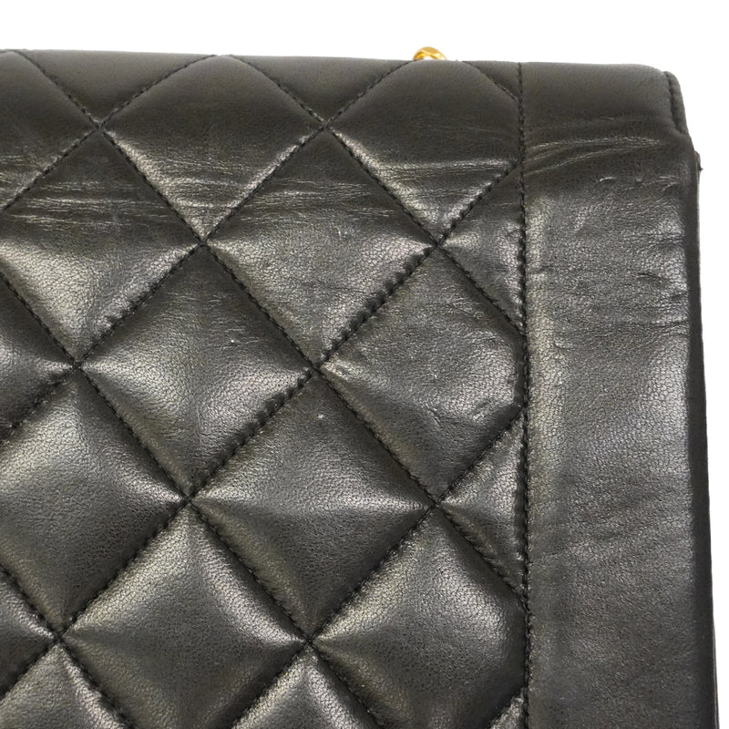 【6ee6506】シャネル ショルダーバッグ ダイアナ チェーンショルダー ラムスキン ブラック ゴールド金具【中古】レディース