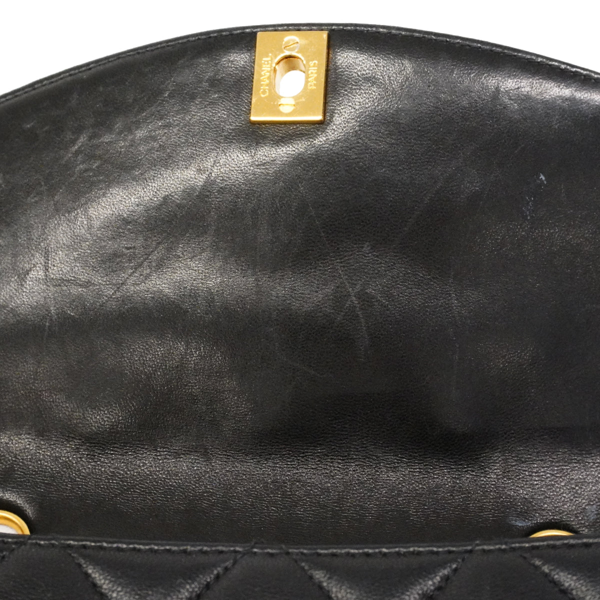 【6ee6507】シャネル ショルダーバッグ ダイアナ チェーンショルダー ラムスキン ブラック ゴールド金具【中古】レディース