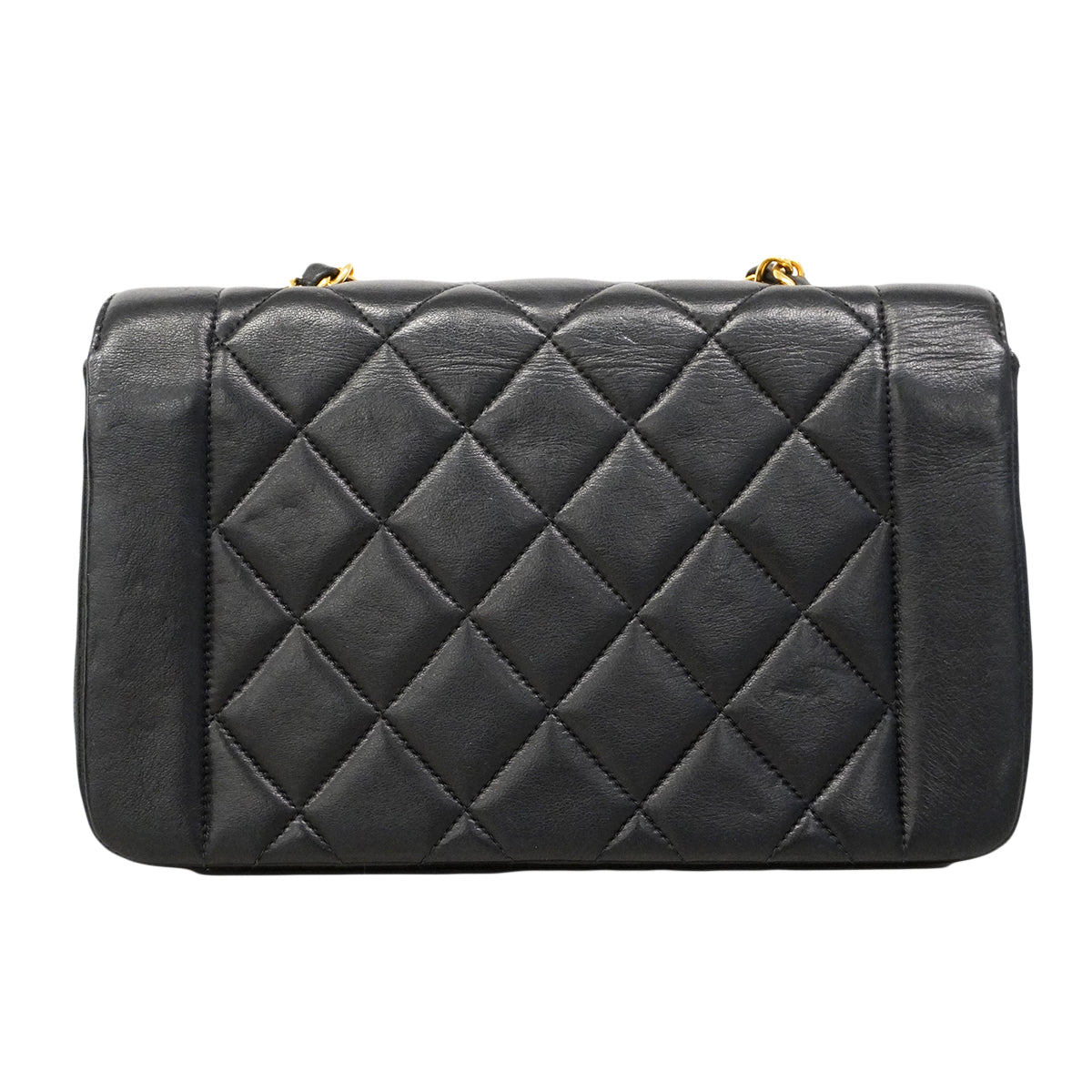 【6ee6507】シャネル ショルダーバッグ ダイアナ チェーンショルダー ラムスキン ブラック ゴールド金具【中古】レディース