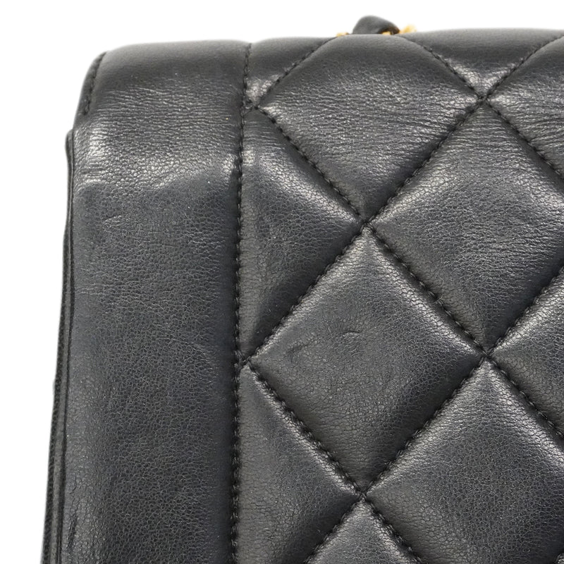 【6ee6507】シャネル ショルダーバッグ ダイアナ チェーンショルダー ラムスキン ブラック ゴールド金具【中古】レディース