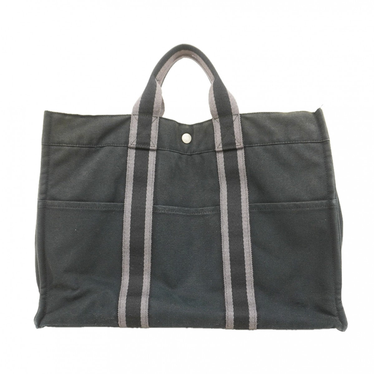【6ee6509-k】エルメス トートバッグ フールトゥMM キャンバス ブラック シルバー金具【中古】メンズ レディース ユニセックス
