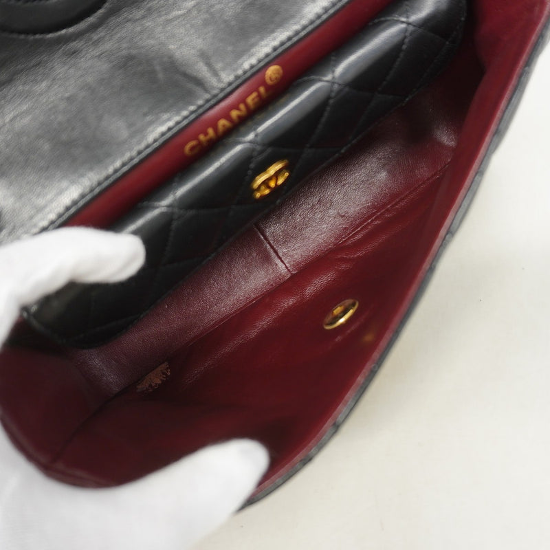 【6ee6514-k】シャネル ショルダーバッグ マトラッセ Wチェーン ラムスキン ブラック ゴールド金具【中古】レディース