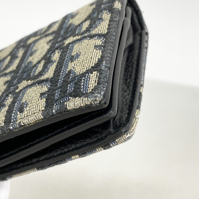 【6ee6542】ディオール カードケース オブリーク キャンバス ネイビー ブラック シルバー金具【中古】メンズ レディース ユニセックス