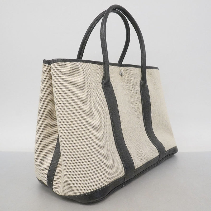 【6ee6564】エルメス トートバッグ ガーデンパーティPM トワルアッシュ ブラック シルバー金具 □J刻印【中古】レディース