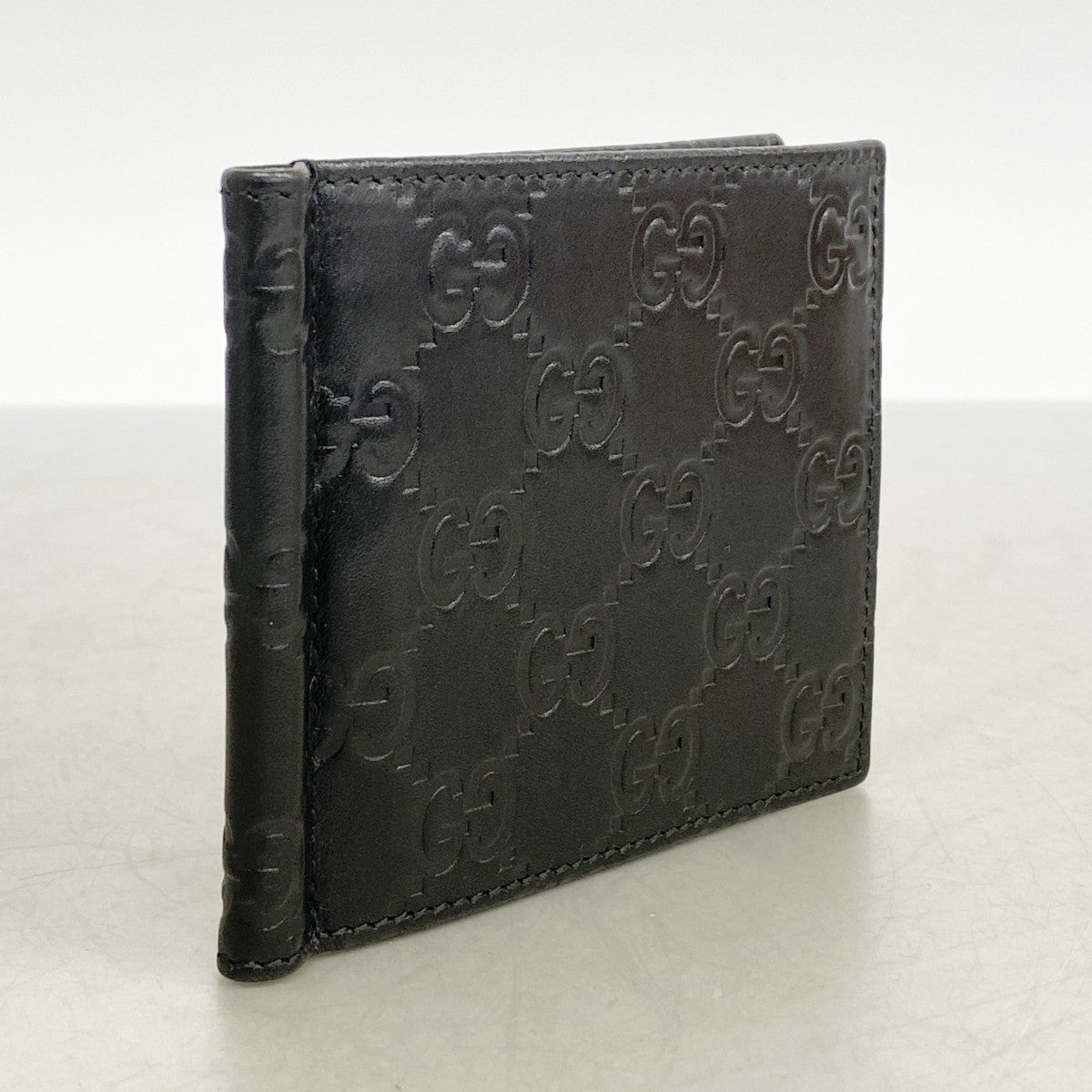 【6ef6581-k】グッチ マネークリップ グッチシマ 170580 レザー ブラック シルバー金具【中古】メンズ