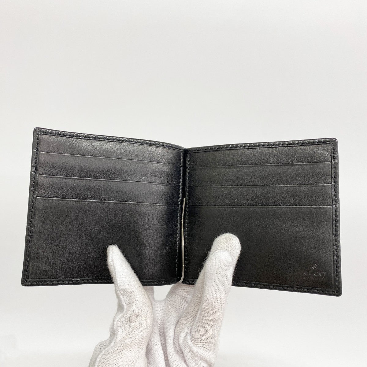 【6ef6581-k】グッチ マネークリップ グッチシマ 170580 レザー ブラック シルバー金具【中古】メンズ