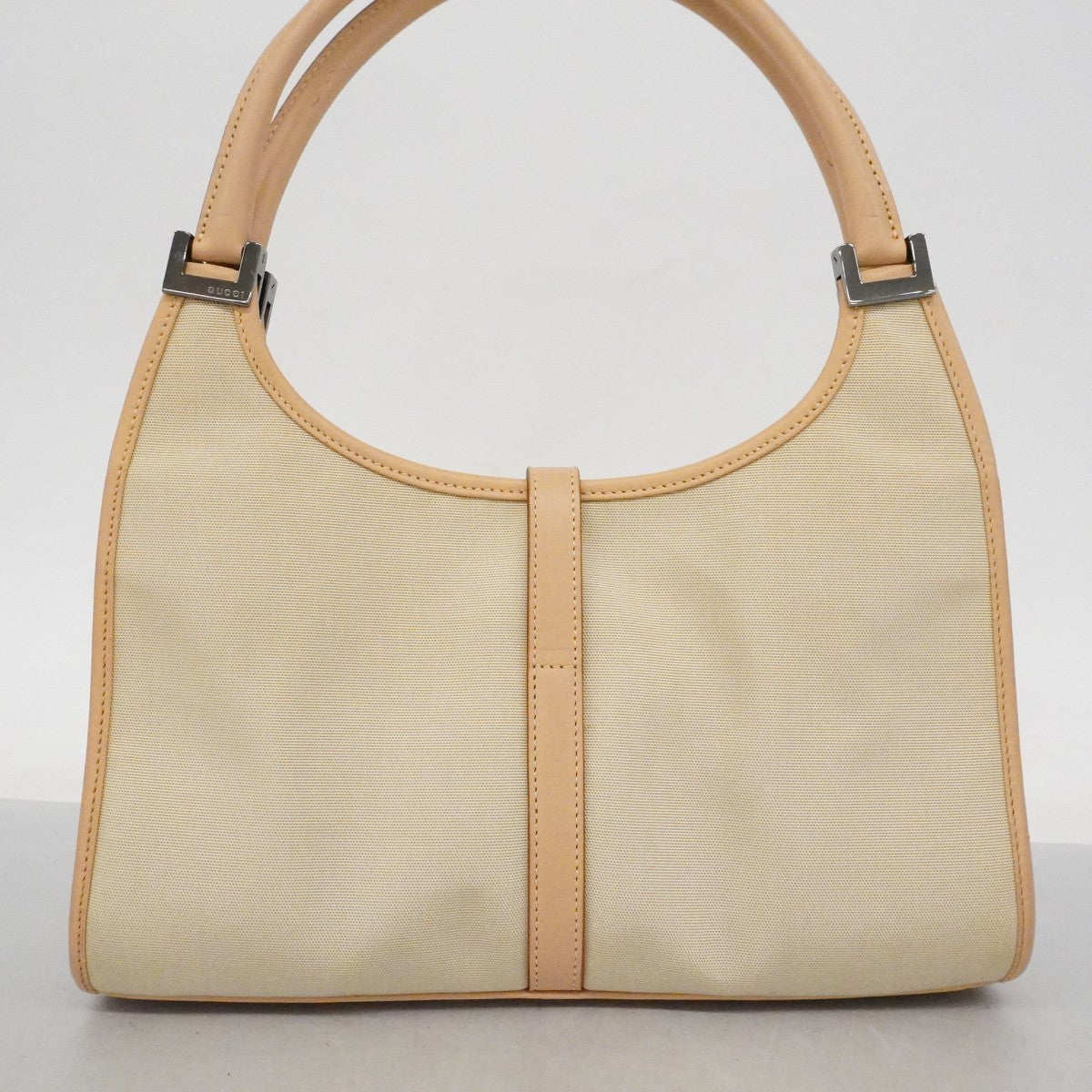 【6ef6585-k】グッチ ハンドバッグ ジャッキー 002 1068 キャンバス ベージュ シルバー金具【中古】レディース