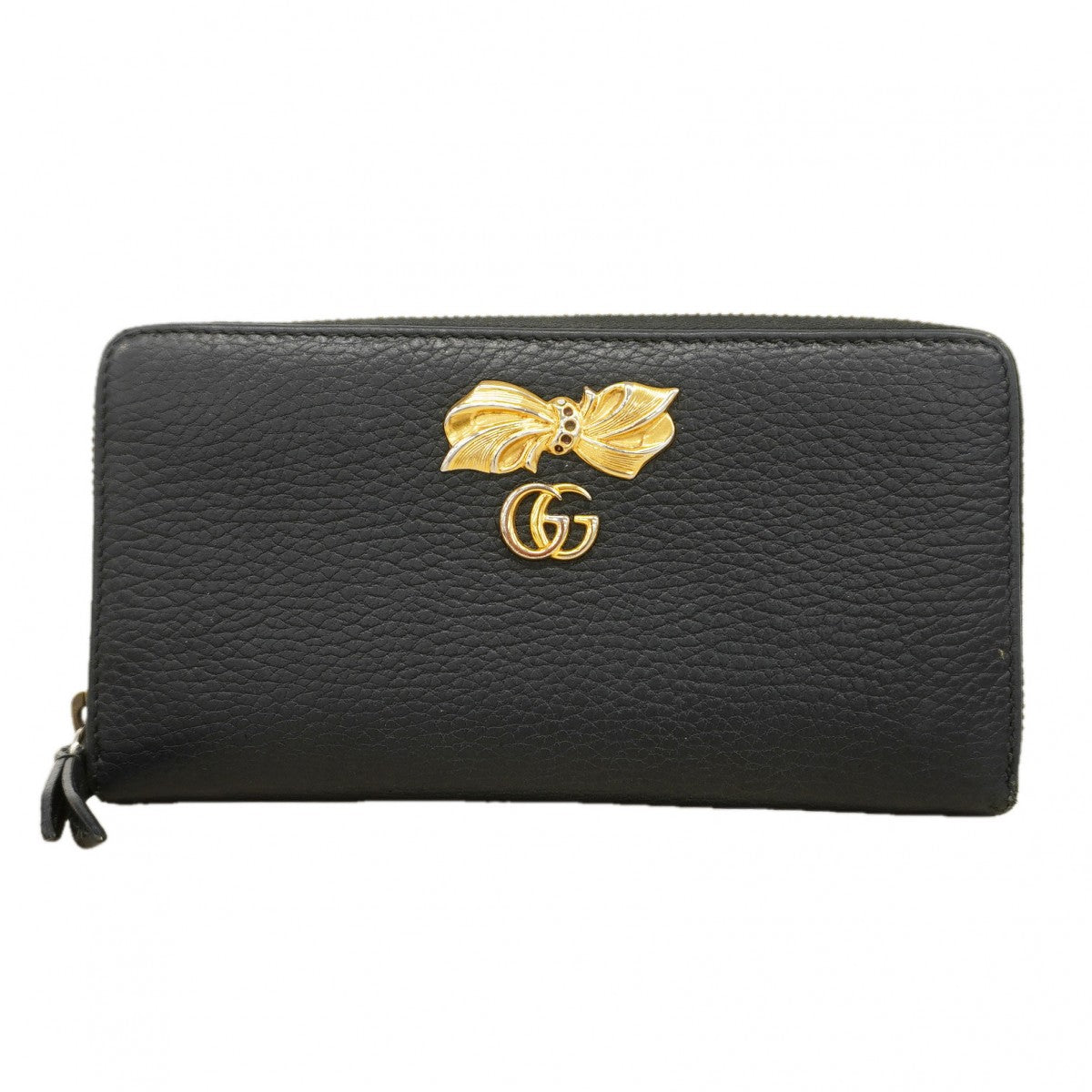 【6ef6598】グッチ 長財布 GGマーモント 524291 レザー ブラック ゴールド金具【中古】レディース