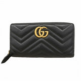 【6ef6599】グッチ 長財布 GGマーモント 443123 レザー ブラック ゴールド金具【中古】レディース