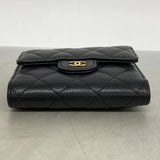 【6ef6622】シャネル 三つ折り財布 マトラッセ キャビアスキン ブラック ゴールド金具【中古】レディース