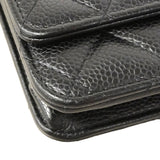 【6ef6634】シャネル ショルダーウォレット マトラッセ チェーンショルダー キャビアスキン ブラック ゴールド金具【中古】レディース