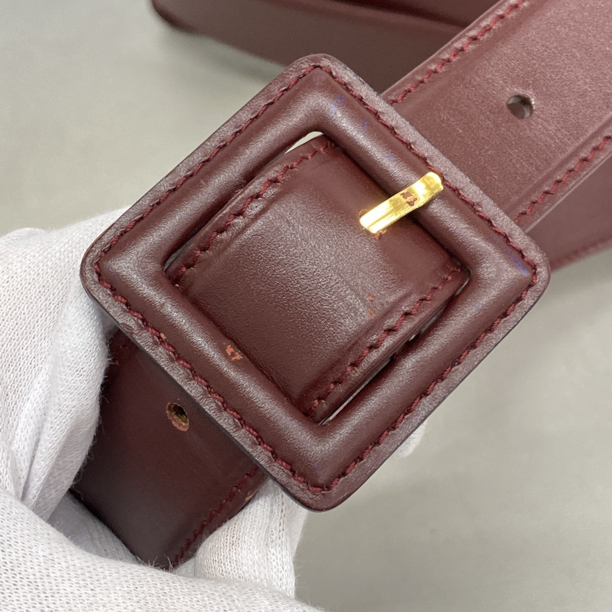 【6ef6640】カルティエ ショルダーバッグ マスト レザー ボルドー ゴールド金具【中古】レディース