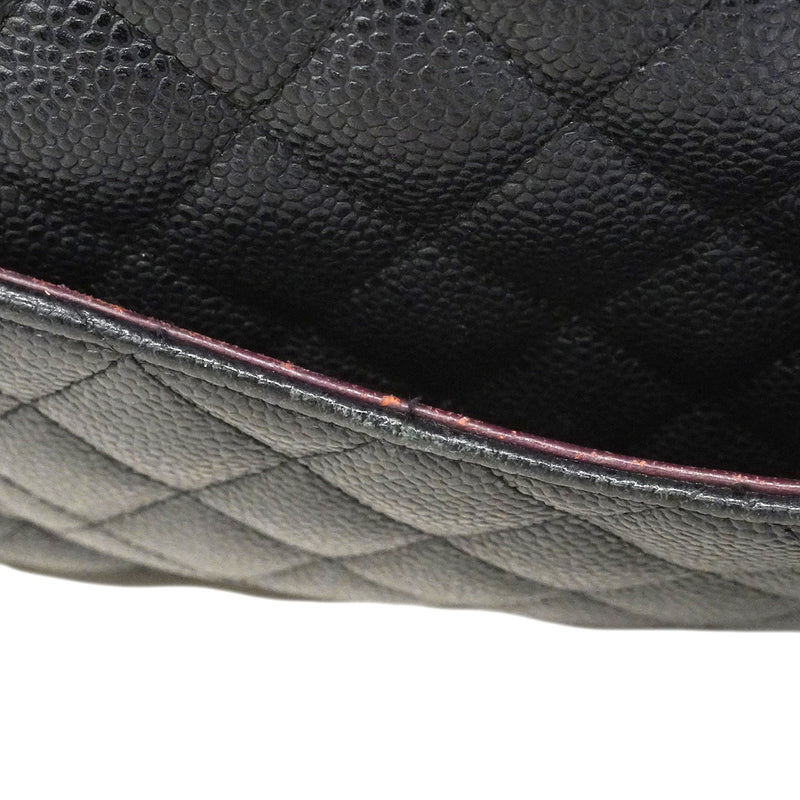 【6fa0002-h】シャネル ショルダーバッグ マトラッセ Wフラップ Wチェーン キャビアスキン ブラック ゴールド金具【中古】レディース