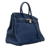 【6fa0015】エルメス ハンドバッグ バーキン35 トゴ ブルードブリュス シルバー金具 □N刻印 刻印不鮮明【中古】レディース