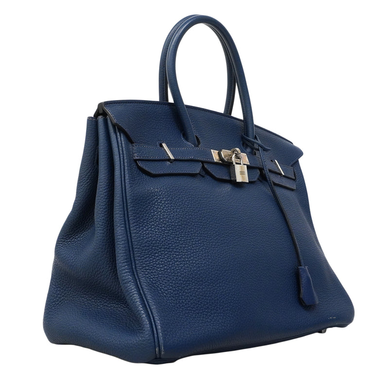 【6fa0015】エルメス ハンドバッグ バーキン35 トゴ ブルードブリュス シルバー金具 □N刻印 刻印不鮮明【中古】レディース