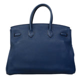 【6fa0015】エルメス ハンドバッグ バーキン35 トゴ ブルードブリュス シルバー金具 □N刻印 刻印不鮮明【中古】レディース